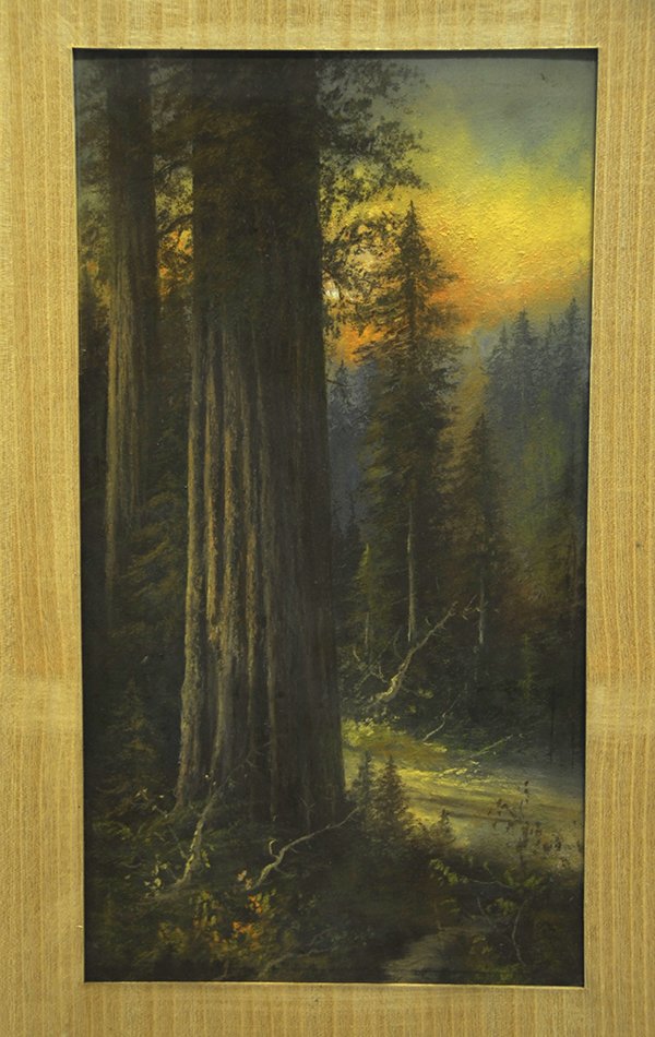 Attributed to Carl Sammons, Pastel, Eucalyptus Trees: Attributed to Carl Sammons (Californian, 1883-1968), Eucalyptus Trees at Sunrise, pastel, unsigned, overall (with frame): 25.75''h x 17.75''w