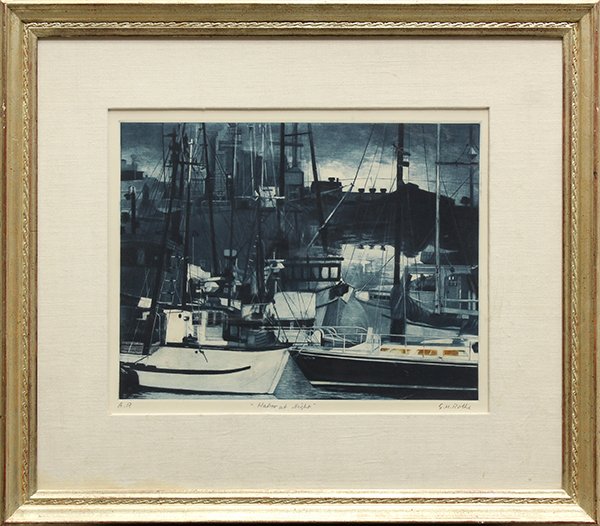 Prints by G. H. Rothe: (lot of 2) G.H. Rothe (American, 1935-2007), "Moss Landing" and "Harbor at Night," color lithographs, signed in pencil lower right, editions 98/100 and Artist Proof, titled in pencil lower center, ove