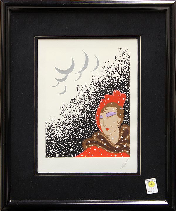 Serigraph, Erte, Winter: Erte (Romain de Tirtoff) (Russian/French/American, 1892-1990), ''Winter,'' 1975, seigraph from "The Four Seasons Suite," pencil signed lower right, inscribed artist's proof lower left, bears certifica