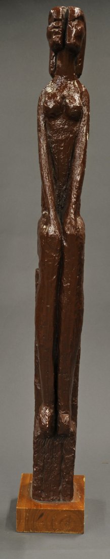 Sculpture, Split Faced Seated Figure: American School (20th century), Split Faced Seated Figure, painted plaster sculpture mounted on wood base, unsigned, overall: 36.5"h x 5"w x 5.5"d