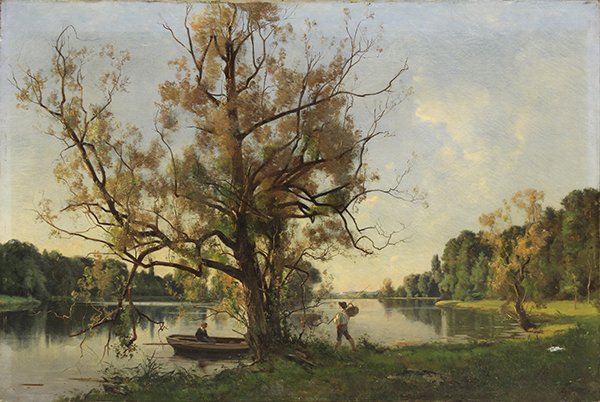 Painting, Continental School (19th century), The: Continental School (19th century), The Fishing Trip, oil on canvas, signed indistinctly lower right, canvas (unframed): 26.5"h x 39.5"w
