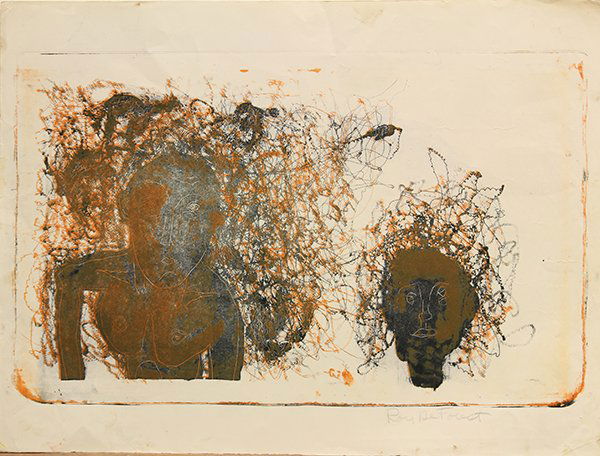 (lot of 2) Lithographs, Roy de Forest: (lot of 2) Roy de Forest (Californian, 1903-2007), Two Figures, Red and Orange (1951) / Two Figures, Black and Orange (1951), lithographs, signed lower right, dated verso/ signed lower right, dated ve