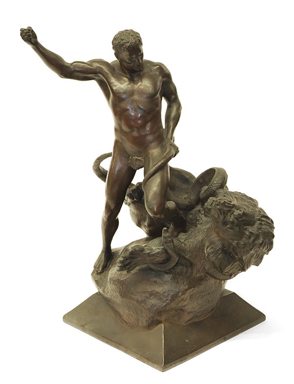 Bronze, Eli Harvey, Hercules, 1911: Eli Harvey (American, 1860-1957), "Hercules," 1911, bronze sculpture, signed lower right, overall: 16"h x 11"w x 8.25"w