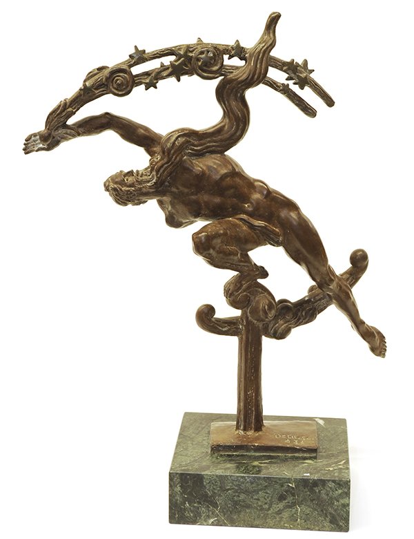 Bronze, Donald de Lue, ''Genesis'': Donald de Lue (American, 1897-1988), "Genesis," 1986, bronze sculpture, signed and dated lower right base, Foundry Stamp lower base, overall: 17.2"h x 14.3"w x 7"d