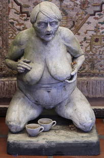 Sculpture, Lars Calmar, Woman with Cups: Lars Calmar (Danish, b. 1968), "Woman with Cups," ceramic sculpture, overall dimensions: 30"h x 20"w x 15.75"w. Provenance: Property of the Marquis C. Landrum Trust donated to The Montclair Foundation