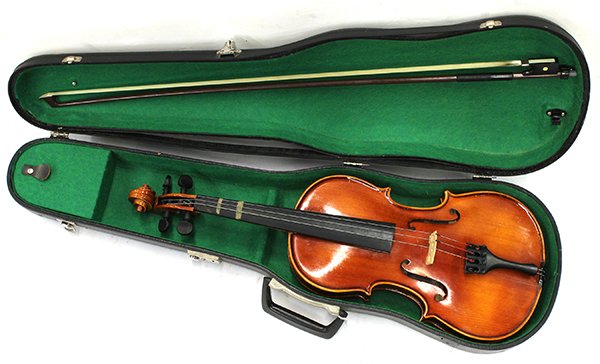 Gewa violin marked Mittenwald in a fitted cased with: Violin marked Gewa, Mittenwald in a fitted cased with bow, 22.5"l