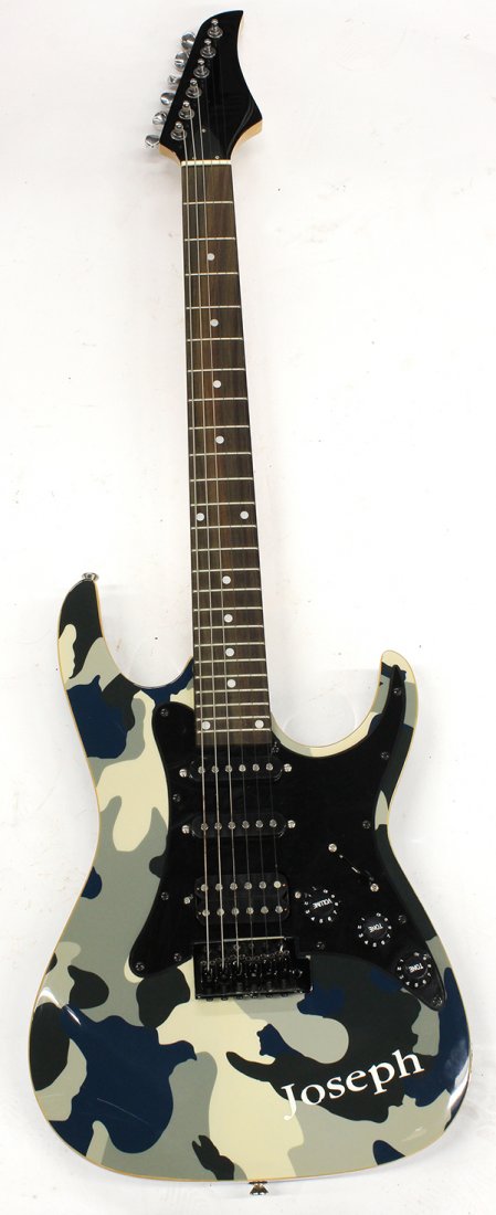 Urban camouflage electric guitar,: Urban camouflage design electric guitar, in fitted soft case, 40"l.