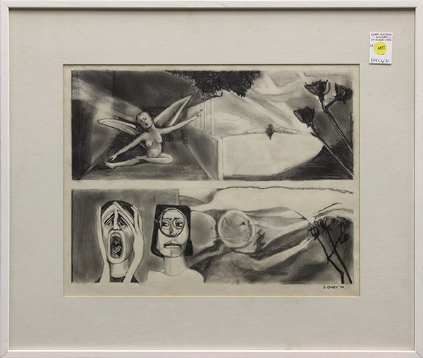 Drawings by Vicky Chaet: (lot of 2) Vicky Chaet (Californian, 19th/20th century), Abstract Figures, circa 1974, charcoal drawings, one signed and dated lower right, largest overall: 20.5"h x 24"w