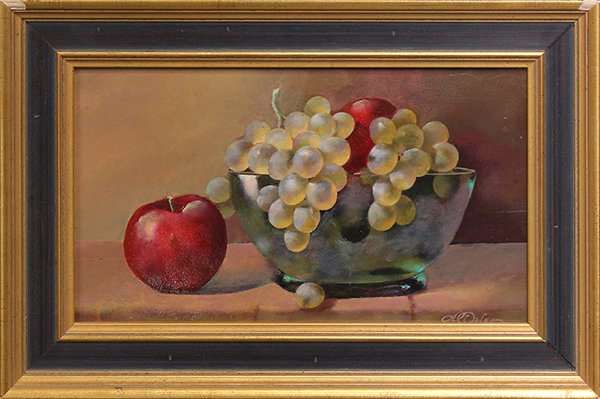 19th c. Painting, Fruit Still Life with Grapes and: Dutch School (19th century), Fruit Still Life with Grapes and Apples, oil on panel, signed indistinctly lower right, overall: 15.75"h x 19.75"w