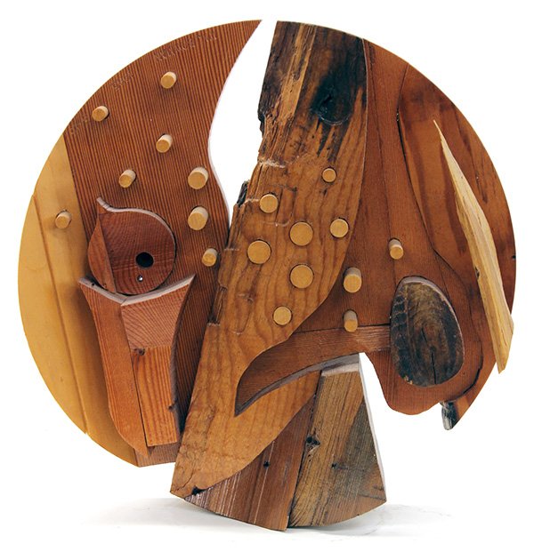 Wood Sculpture, William Bowman, Circular Assemblage: William Bowman (American, 20th/21st century), Circular Assemblage, 1985, wood sculpture, signed and dated upper left, overall: 14"h x 14"w x 3.75"d. Provenance: From the private collection of Jose Ram