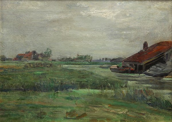Painting, Attributed to Selden Connor Gile, San: Attributed to Selden Connor Gile (American, 1877-1947), San Francisco Bay Marsh, circa 1910, oil on canvas, signed indistinctly lower right, canvas: 14.25"h x 14.5"w, overall (with frame): 20" h x 24.