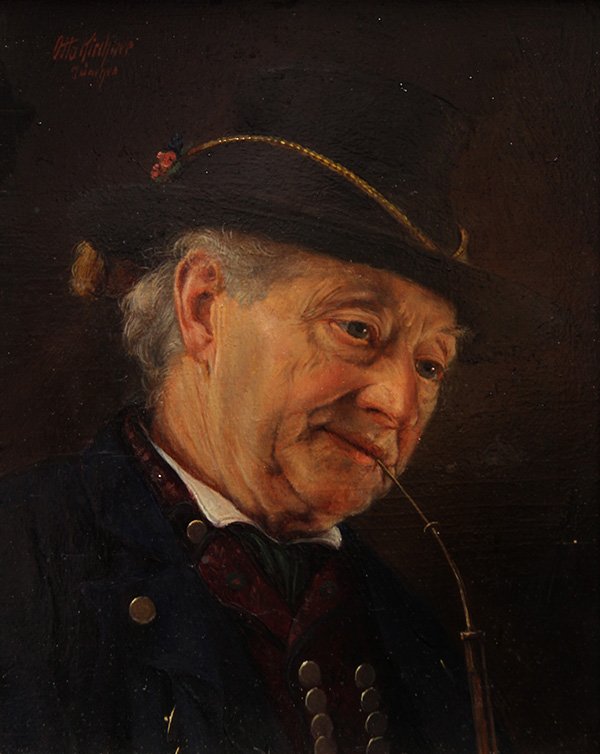 Painting, Otto Kirchner, Portrait of a Burgermeister: Otto Kirchner (German, 1887-1960), Portrait of a Burgermeister (Munich), oil on panel, signed upper right, title label affixed verso, panel: 7"h x 5.375"w, overall (with frame): 13"h x 11.5"w