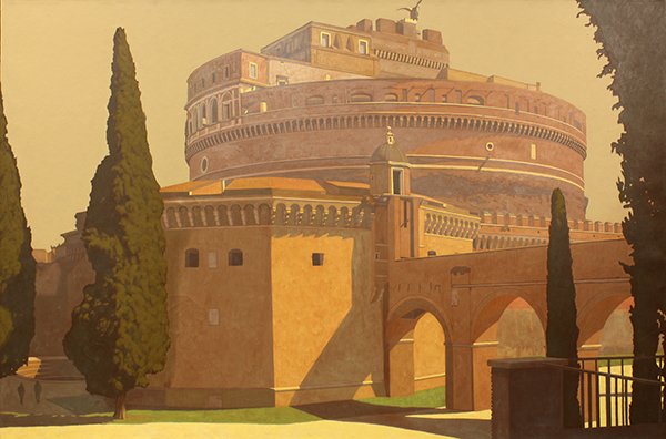Painting, Mauro Reggio: Mauro Reggio (Italian, b.1971), "Castel Sant Angelo," 2001, oil on canvas, signed and dated verso, gallery title label affixed verso, canvas (unframed): 47.5''h x 71''w. Provenance: Property of the Ma