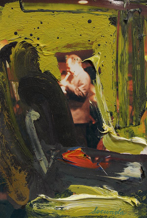 Painting, Arthur Secunda, Steve Lacy in Concert: Arthur Secunda (American, b. 1927), "Steve Lacy in Concert," 1989, oil painting on photograph, signed lower right, signed and dedicated verso, image: 6"h x 4"w, overall (with mat): 10.5"h x 8.5"w