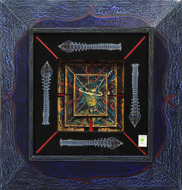 Mixed Media, Mondo Jud Hart, My Spine: Mondo Jud Hart (American, Contemporary), "My Spine," 1982-2005, mixed media/collage, signed, titled, and dated verso, overall (with artist made frame): 29.25"h x 28"w. Provenance: From the private col