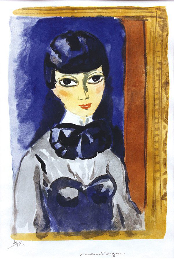 Print, Kees van Dongen, Portrait of a Woman: Kees van Dongen (Dutch, 1877-1968), Portrait of a Woman, color lithograph, pencil signed lower right, edition 84/150, image: 13.75"h x 9.5"w, overall (with frame): 22.75"h x 17.5"w