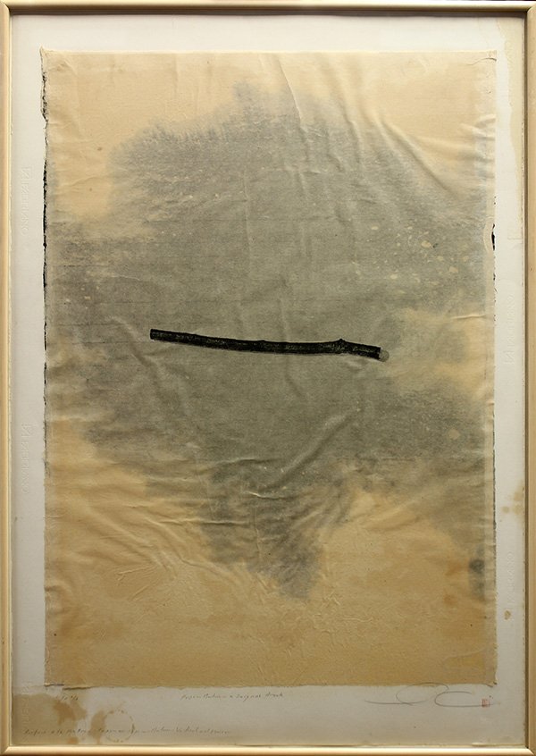 Print, Shoichi Ida, Composition with Black Line: Shoichi Ida (Japanese, b. 1941), Composition with Black Line, color etching with aquatint, pencil signed lower right, titled indistinctly center, edition AP 2/3, sight: 39.25"h x 27.25"w, overall (wit