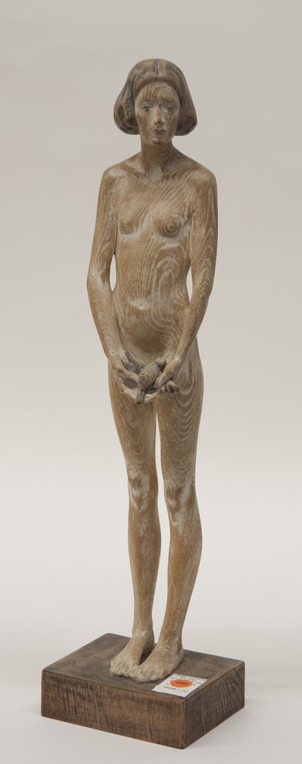 Wood Sculpture, Aron Demetz, Woman with Dove: Aron Demetz (Italian, 1972), Woman with Dove, 2002, wood sculpture, signed verso on lower base, edition 1/8, overall: 22"h x 6"w x 4.5"d. Property of the Marquis C. Landrum Trust donated to The Montcl