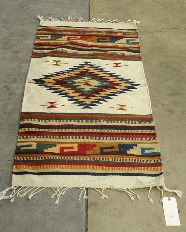 Native American Navajo blanket: (lot of 3) Native American Navajo blanket, together with two Mexican weavings depictig stylized birds, largest: 5'1" x 2'11"