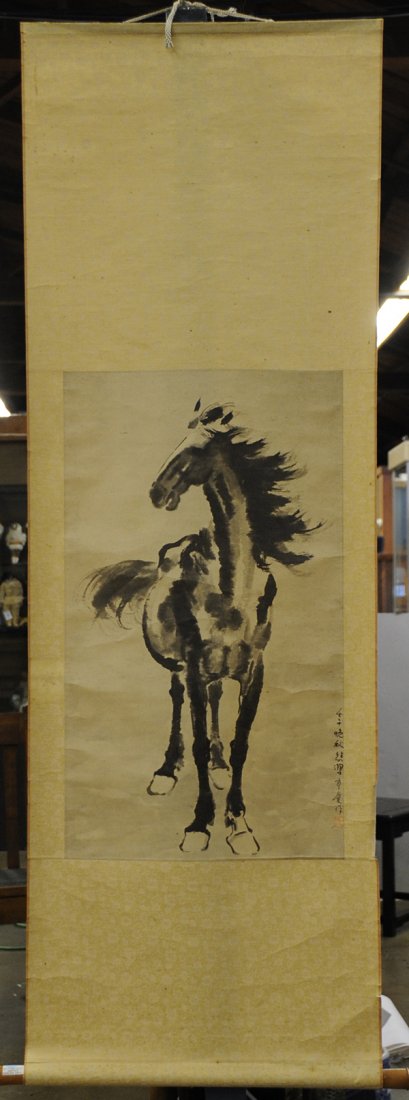 Chinese Scroll, After Xu Beihong: After Xu Beihong (Chinese, 1895-1953), Horse, offset print, the lower right with signature and sealed 'Xu Beihong', overall (scroll): 63.5"h x 21.5"w; Note: Sold on behalf of the Bankruptcy Trustee. T