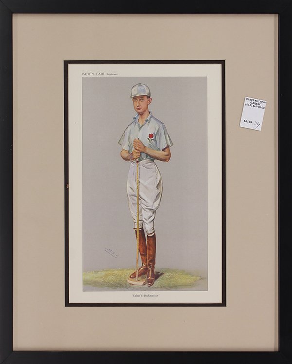 Vanity Fair Polo Player Prints: (lot of 6) Vanity Fair offset prints after original color lithographs, each featuring an image of a Polo Player including, "Earl of Harrington," "Walter S. Buckmaster," "Patiala," Riversdale Grenfell,
