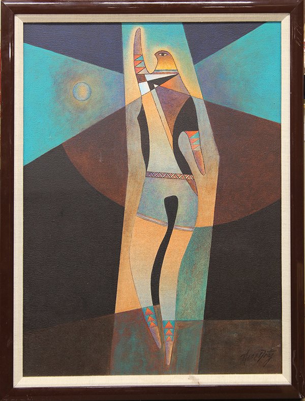 Painting, Neal Doty: Neal Doty (American, b.1941), Surrealist Ra, acrylic on canvas, signed lower right, overall (with frame): 26.5''h x 20.5''w