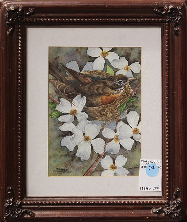 Robin's Nest, watercolor, signed Elisabeth Montgomery: Robin's Nest, watercolor, signed "Elisabeth Montgomery" lower left, 20th century, overall: 12.75"h 10.75"w