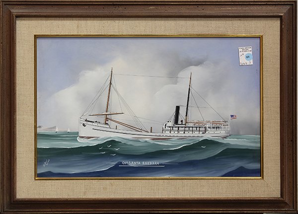 Painting, S.S. Santa Barbara: American School (20th century), "S.S. Santa Barbara," gouache on paper, signed "A. Rossi, San Francisco 1913" lower left, overall (with frame): 21"h x 29"w