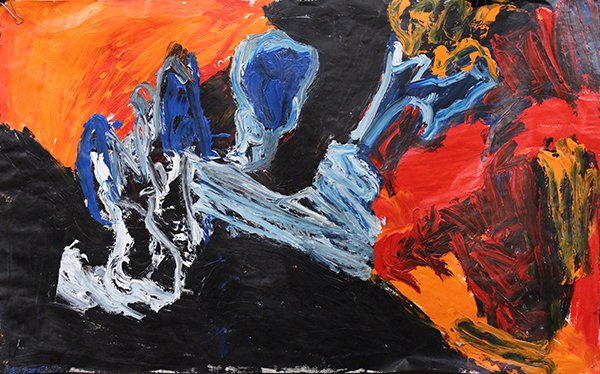 Phe Ruiz, Works on paper: (lot of 2) Phe Ruiz (American, b.1965), Abstract Blue Figure (2009) / ''Chalk" (2009), acrylic on paper / acrylic and chalk on paper, each signed and dated lower lefts, sheets (each unframed): 36''h x