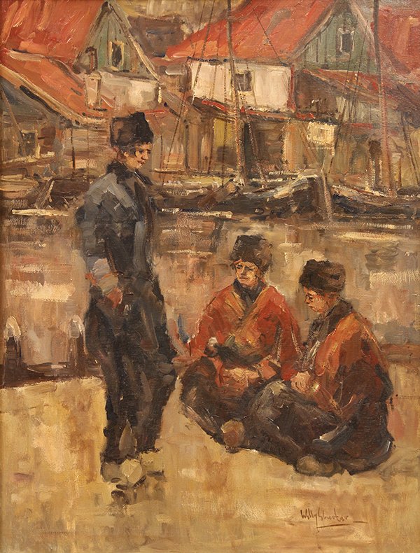 Painting, Chukotka Fishing Village: Follower of Willy Sluijter (Dutch, 1873-1949), Chukotka Fishing Village, oil on panel, bears signature lower right, 33.5"h x 25.6"w, overall (with frame): 40''h x 32''w
