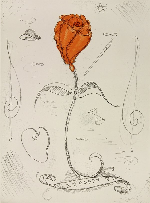 Print, William T. Wiley, Poppy, for Richard Swig: William T. Wiley (American, b. 1937), "Poppy, for Richard Swig," 1998, softground etching and aquatint, pencil signed and dated lower right, edition 21/100, plate preperation and printing by Timothy B