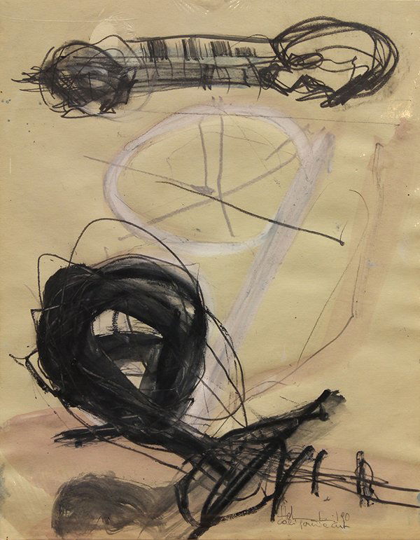 Work on paper, Manfred Hebenstreit: Manfred Hebenstreit (Austrian, b.1957), Ohne Titel (Untitled), 1990, mixed media on paper, signed and dated lower right, sheet (unframed): 12''h x 9''w