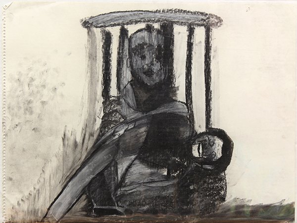 Works on Paper, Phe Ruiz: (lot of 4) Phe Ruiz (American, b. 1965), Figures in Chair / Sitting Figure / Abstract Apple / Lone Figure (1997), charcoals on paper / acrylic on paper, one signed and dated lower left, sheets (unfram