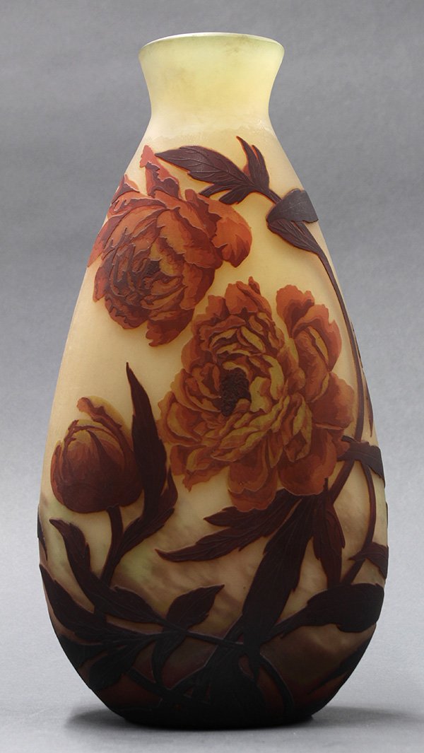 Muller Freres cameo glass peony vase