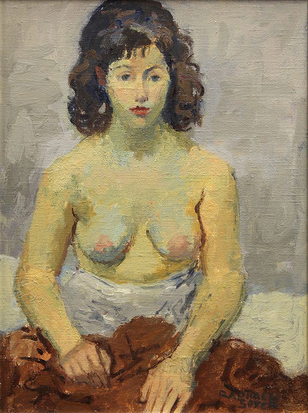 Painting, Raphael Soyer, Seated Nude: Raphael Soyer (American, 1899-1987), Seated Nude, oil on canvas, signed lower right, canvas: 16"h x 12"w, overall: 21.25"h x 17.25"w
