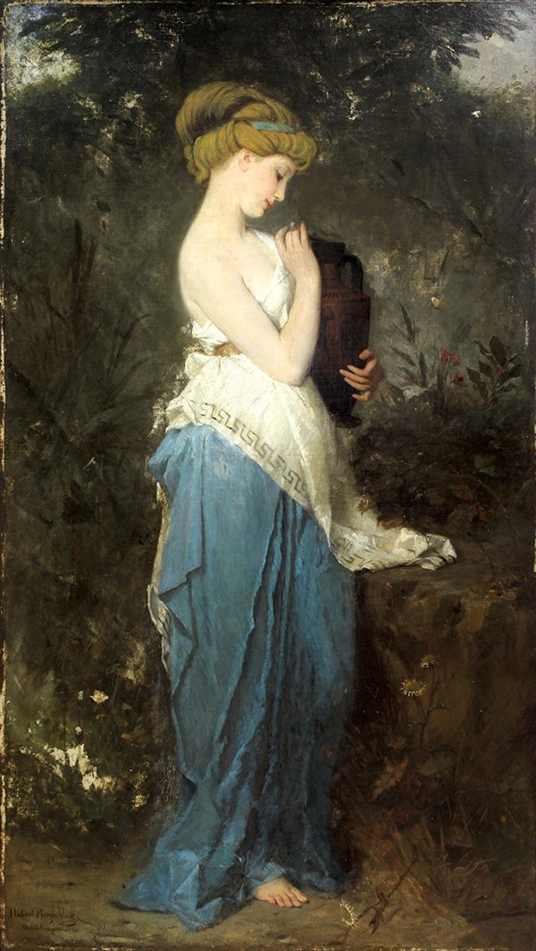 Painting, Robert Julius Beyschlag, Portrait of a Girl: Robert Julius Beyschlag (German, 1839-1903), Portrait of a Girl in a Garden (Munich), 1873, oil on canvas, signed and dated lower left, canvas: 53"h x 33.5"w, overall (with frame): 63"h x 37.5"w