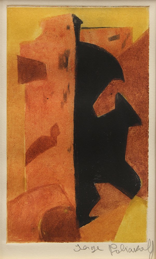Print, Serge Poliakoff: Serge Poliakoff (Russian, 1900-1969), "Composition Orange, Rouge et Noire," 1957-58, color aquatint, signed in pencil lower right, published by Musee de Poche (Paris, France), printed by Jean Signover
