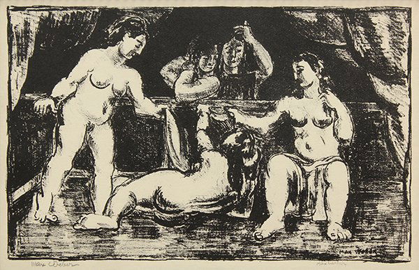 Print, Max Weber: Max Weber (American, 1881-1961), "The Mirror #2," 1928-1930, lithograph on smooth cream wove paper, edition of 30, signed twice in pencil lower right and left, sight: 8.5"h x 13.25"w, overall (with fr