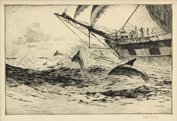 Lewis, Trade Winds: Martin Lewis (American, 1881-1962), "Trade Winds," circa 1918, drypoint etching, pencil and plate signed lower right, edition of 22, sight: 8.75''h x 12.5''w, overall (with frame): 22''h x 25.25''w