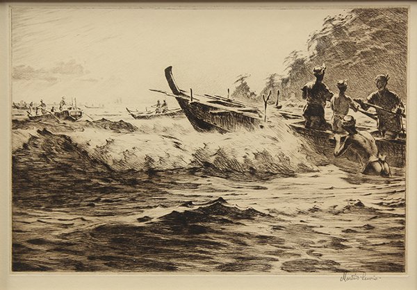 Print, Martin Lewis: Martin Lewis (American, 1881-1962), "Departure of the Boats," 1926, drypoint etching and sand ground printed in dark brown, signed in pencil lower right, plate signed lower left, edition of 17, sight: