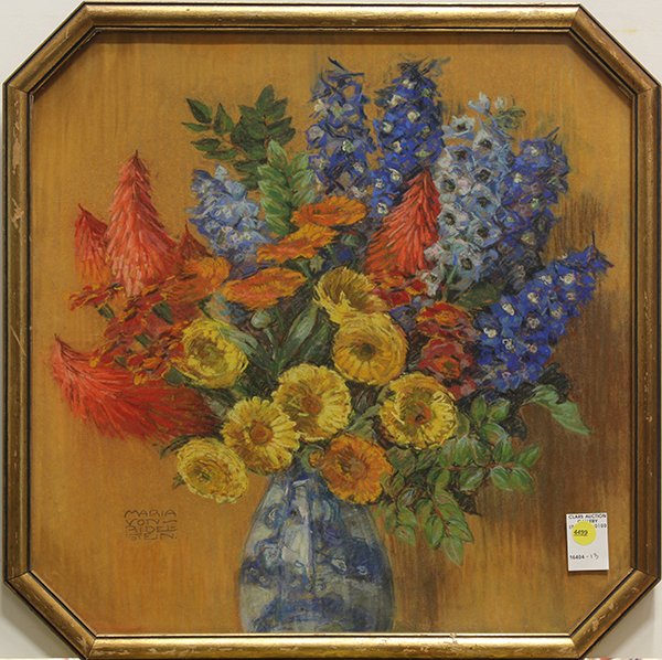 Pastel, Floral Still Life: Continental School (20th century) Floral Still Life, pastel, signed "Maria von Ridel-Stein" lower left, overall (with frame): 20.5"h x 20.5"w