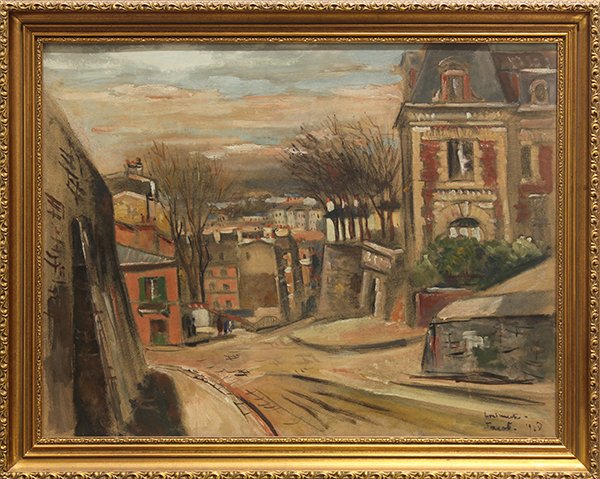 Painting, Pierre Tal Coat, French Street Scene, 1928: Pierre Tal-Coat (French, 1905-1985), French Street Scene, 1928, gouache and watercolor, signed and dated lower right, overall (with frame): 22"h x 28"w