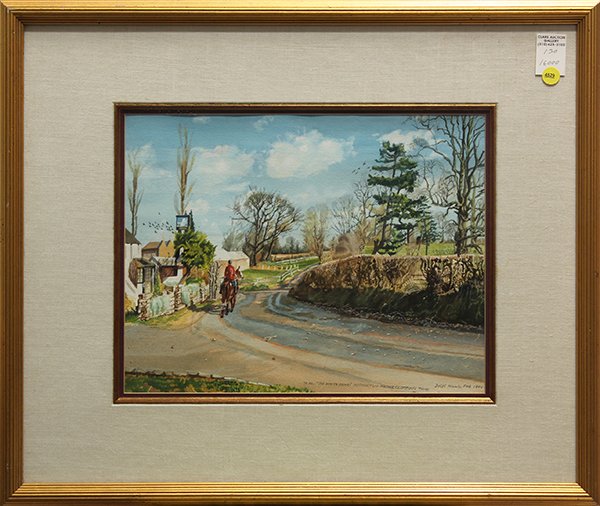 Watercolor, British School (20th c.), The White Bear,: British School (20th century), The White Bear, Addington, Surrey, 1994, watercolor, inscribed, signed and dated "To Al, The White Bear Addington. Hedge Clipping Time. Dick Hills, Feb 1994" lower cente