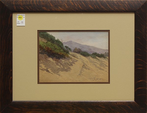 Watercolor, Chris Jorgensen, Path Along the Beach: Chris Jorgensen (American, 1838-1876), Path Along the Beach, watercolor, signed lower right, sight: 7.5"h x 10.5"w, overall (with frame): 17"h x 22"w