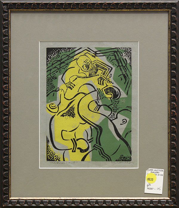 Print, Peter Voulkos, The Knockout: Peter Voulkos (American, 1924-2002), The Knockout, color woodcut, pencil signed lower right, titled lower left, overall (with frame): 15"h x 12.5"w