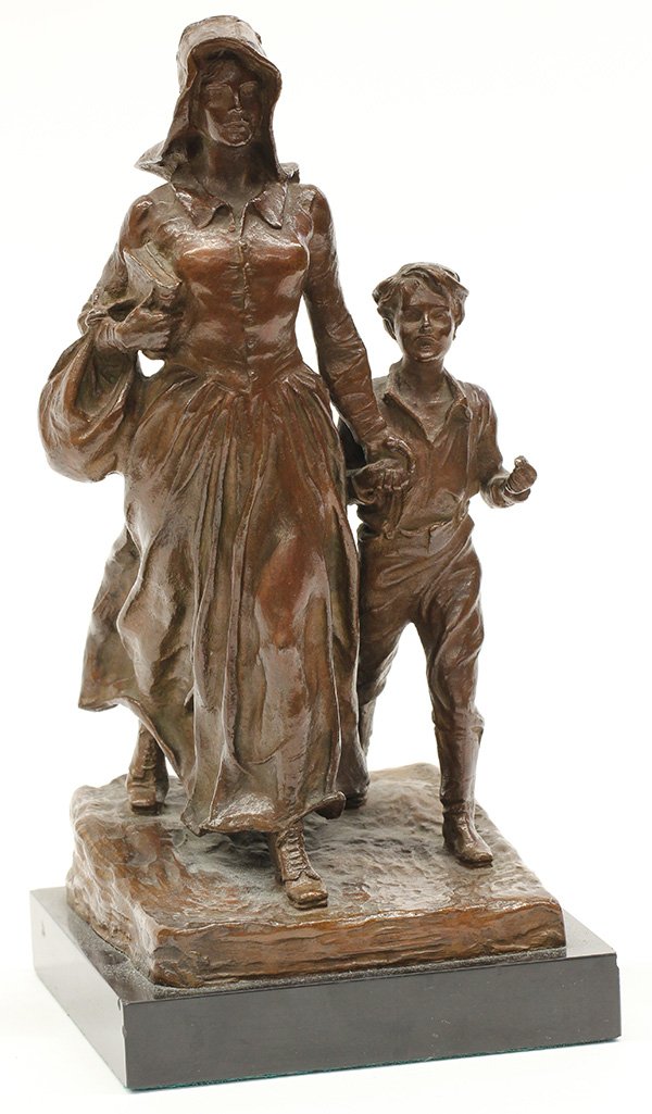 Bronze Sculpture, Bryant Percy Baker, The Pioneer Woman: Bryant Percy Baker (American, 1881 - 1971), The Pioneer Woman, 1927, bronze sculpture, signed on base, overall: 10.5"h x 5"w x 5.5"d