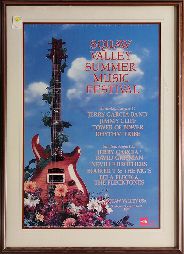 6 Assorted Posters including Bill Graham Fillmore: (lot of 6) Assorted framed posters including; Chris Peterson (American, Contemporary), Bill Graham Presents in San Francisco: 'Taj Mahal, Dan Hicks & the Acousti Warriors," 1996, at the Fillmore; Jim 