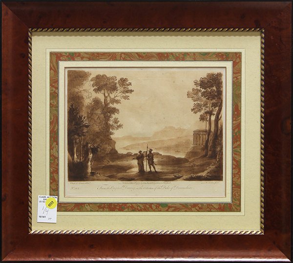 Engravings from the collection of Duke of Devonshire: (lot of 2) Claude Lorrain (French, 1600-1682), "From the collection of Duke of Devonshire," engravings after paintings in the Duke's collection, published 1777 and 1802, by John Boydell Engraver in Ch