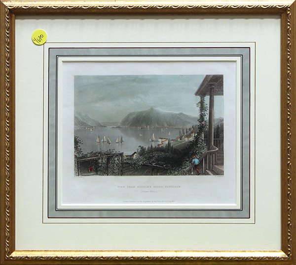 Prints, William Henry Bartlett, Hudson River Scenes: (lot of 2) William Henry Bartlett (British, 1809-1854), "Village of Sing- Sing," and "View from Ruggle's House, Newburgh," Hudson River scenes, 1837 and1838, hand-colored engravings, published by Geo,