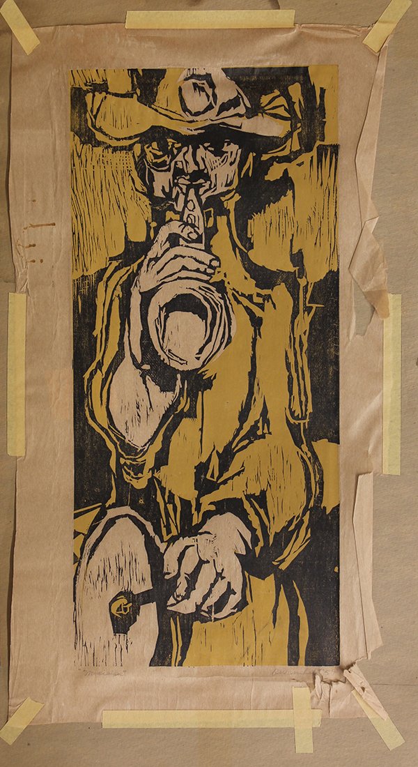 Print, ''Musican'': Continental School (20th century), ''Musican,'' 1959, lithograph, signed indistinctly and dated lower right, overall (unframed): 35.5''h x 18.75''w